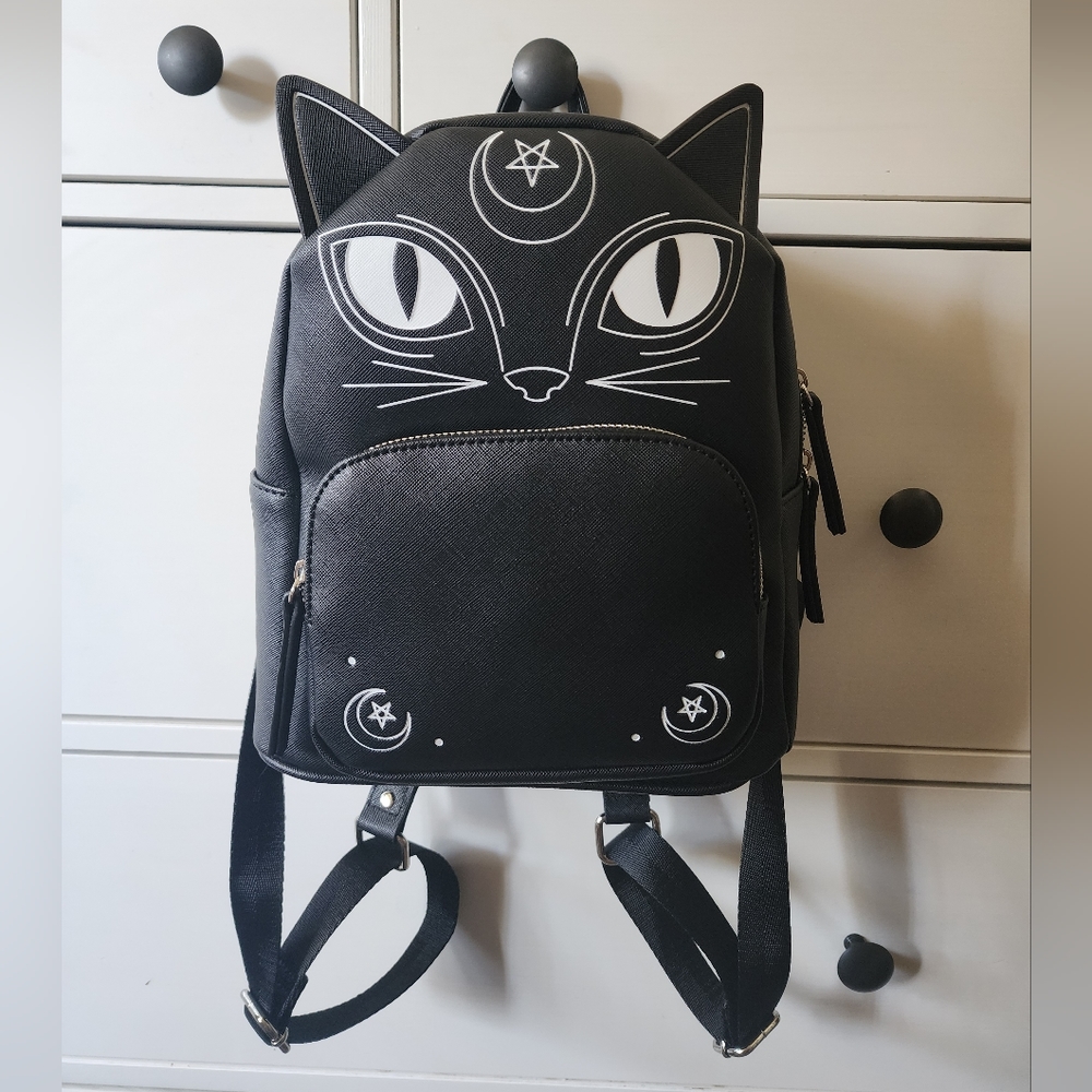Mad Engine Witch Wiccan Black Cat Mini Backpack Moon Stars Halloween Pentagram